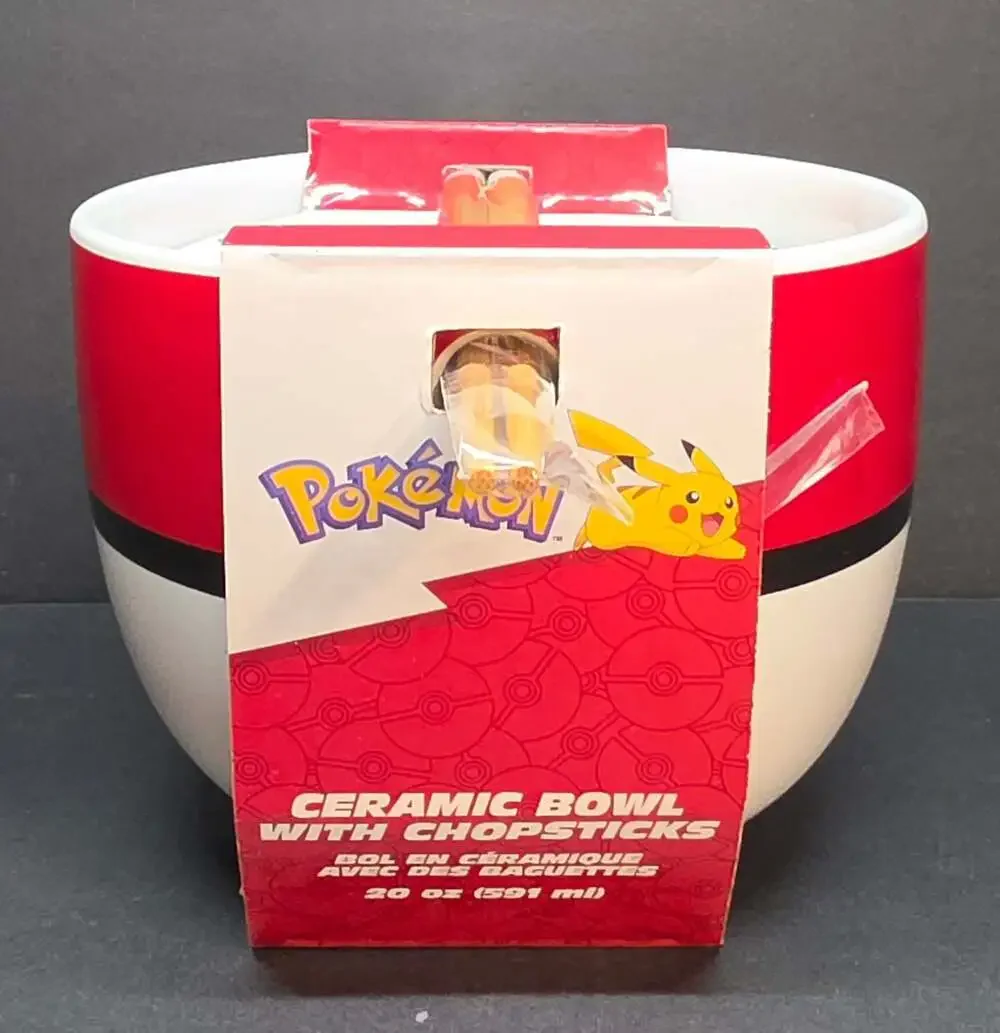 Pokemon Pokeball Ceramic Ramen Bowl with Chopsticks 20oz Silver Buffalo